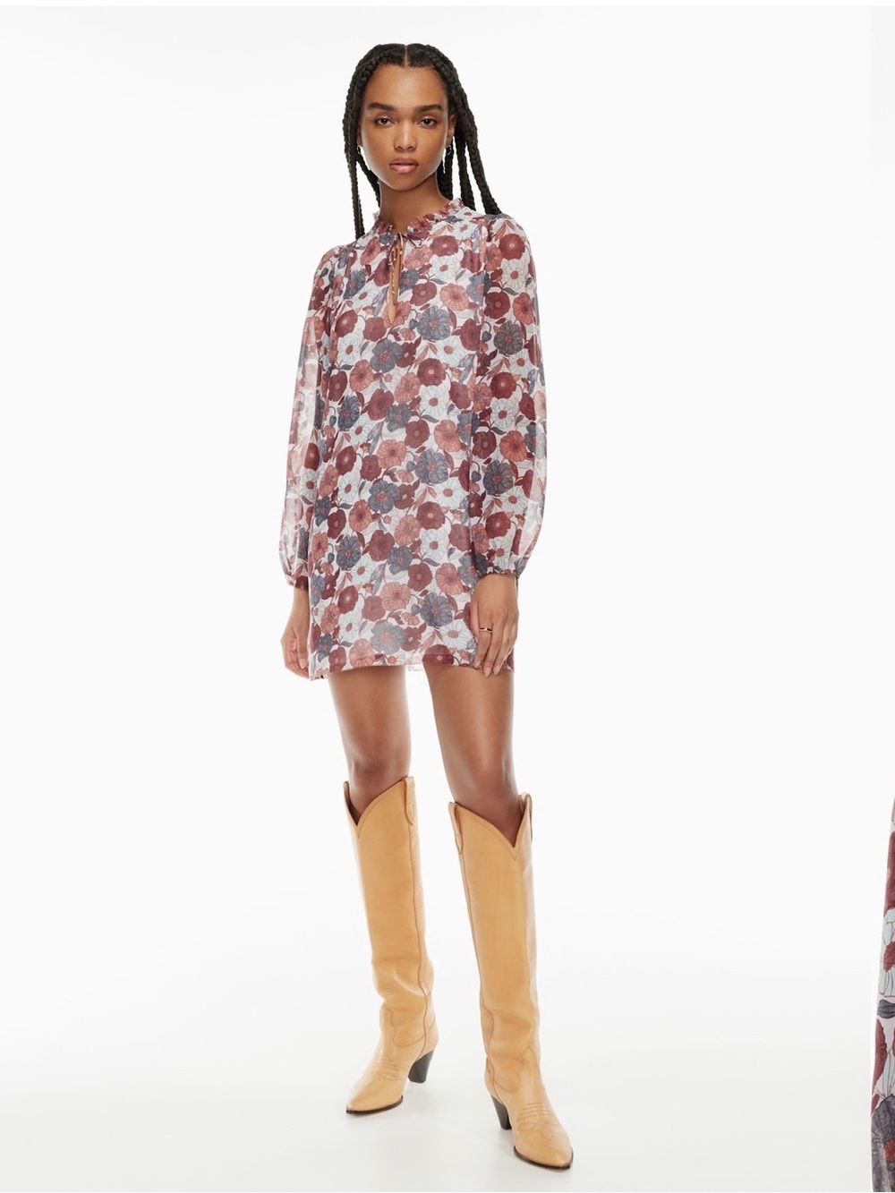 Wilfred Molly Rose and Gray Floral Long-Sleeve Mini Dress
